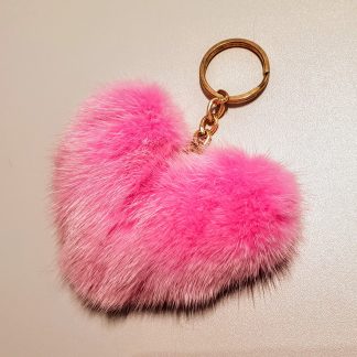 Pink mink heart keyring